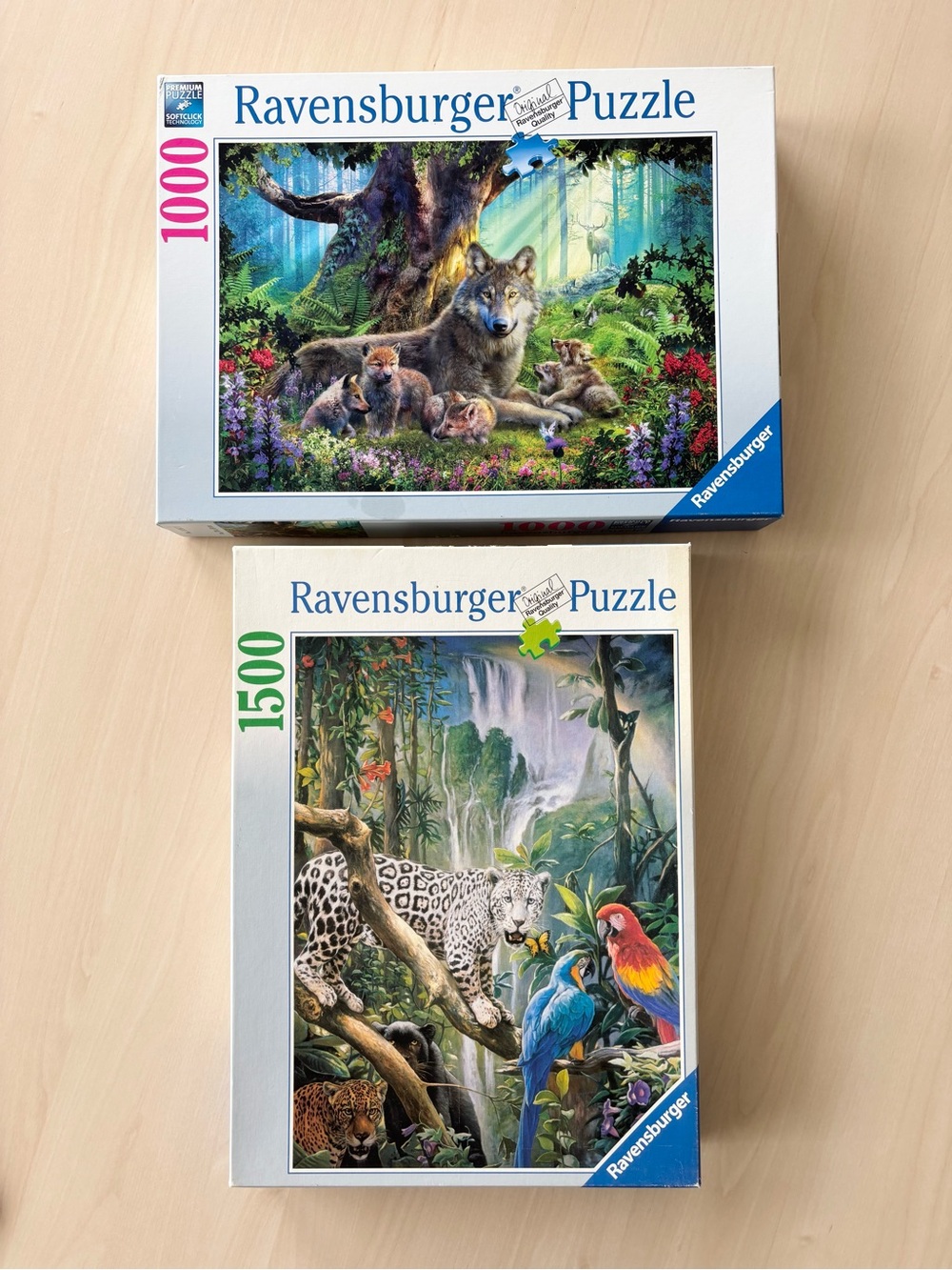 Ravensburger Puzzle Bundle: 1000pc Wolves & 1500pc Jungle Leopard